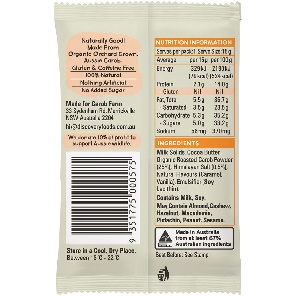 CAROB FARM Carob Koala Salted Caramel x 50