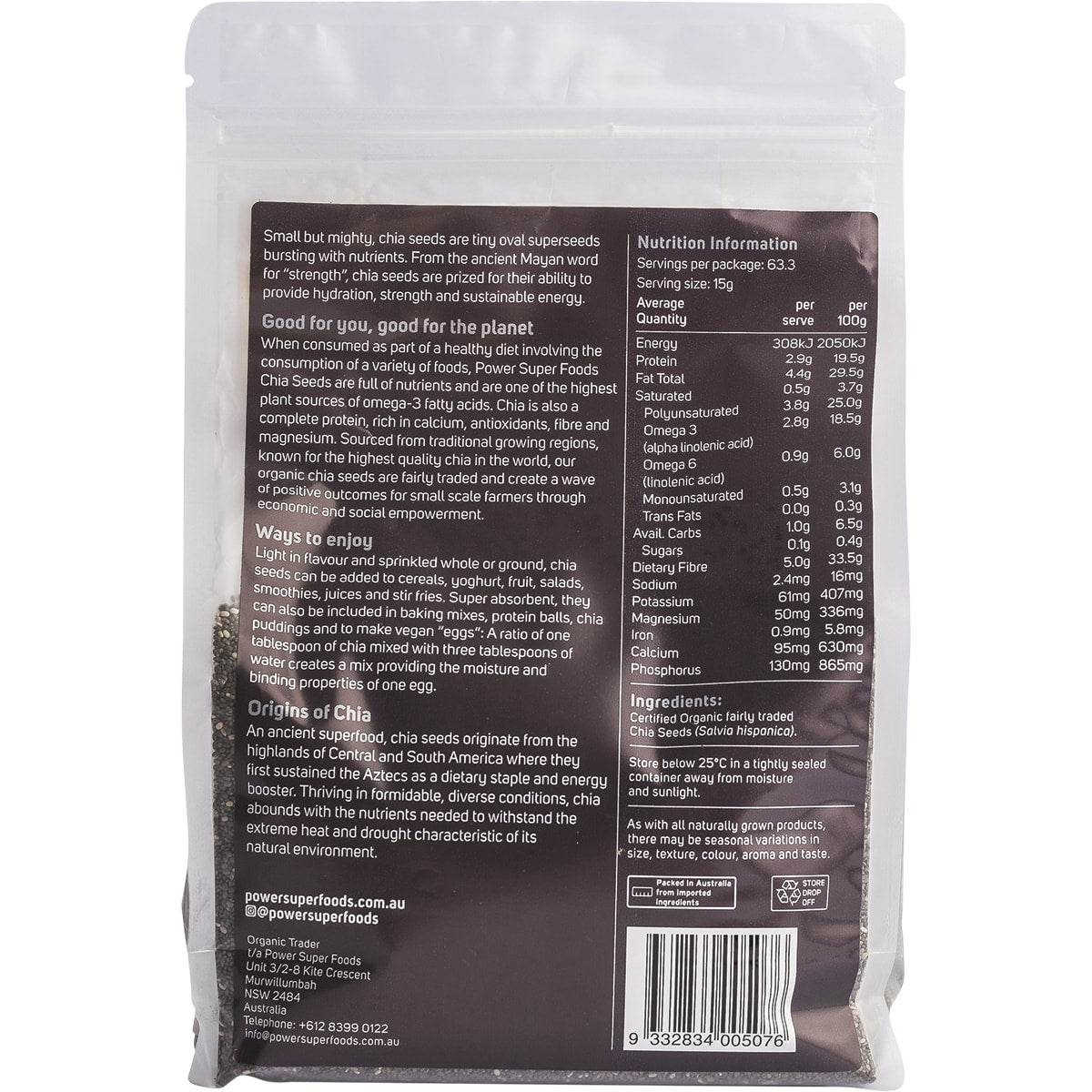 POWER SUPER FOODS Chia Seeds Certified Organic 1 x 950g