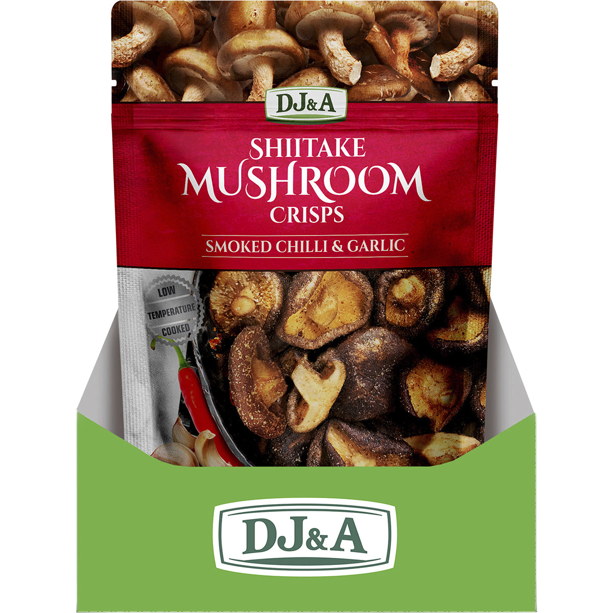 DJ&A Shiitake Mushroom Crisps Smoked Chilli & Garlic 12 x 30g