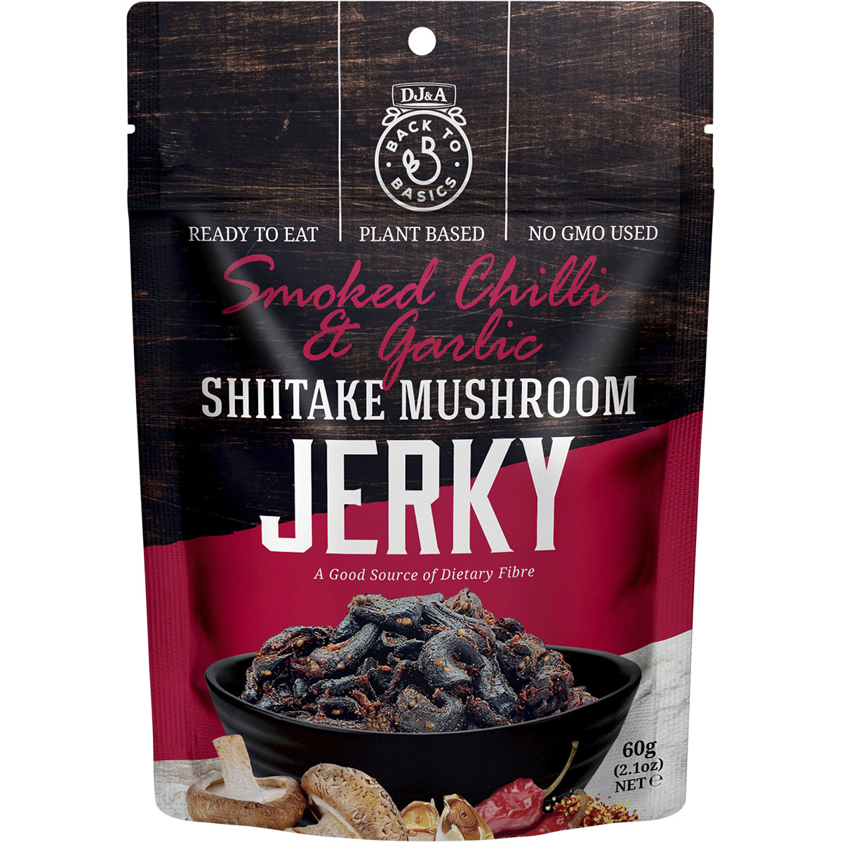 DJ&A Shiitake Mushroom Jerky Smoked Chilli & Garlic 12 x 60g