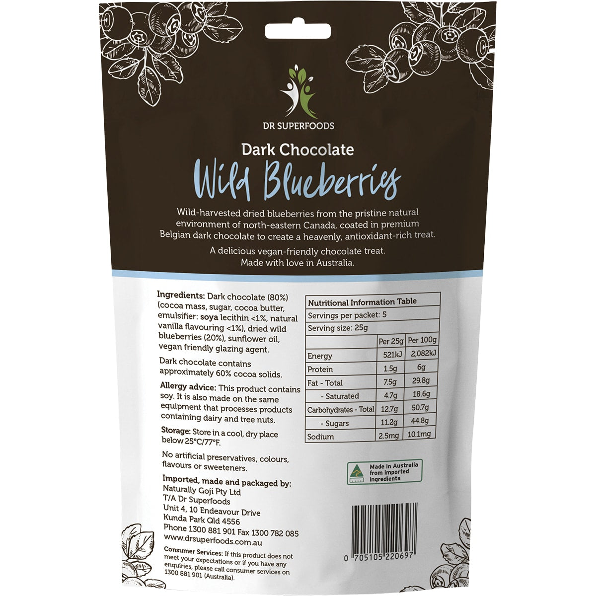 DR SUPERFOODS Wild Blueberries Dark Chocolate x 1