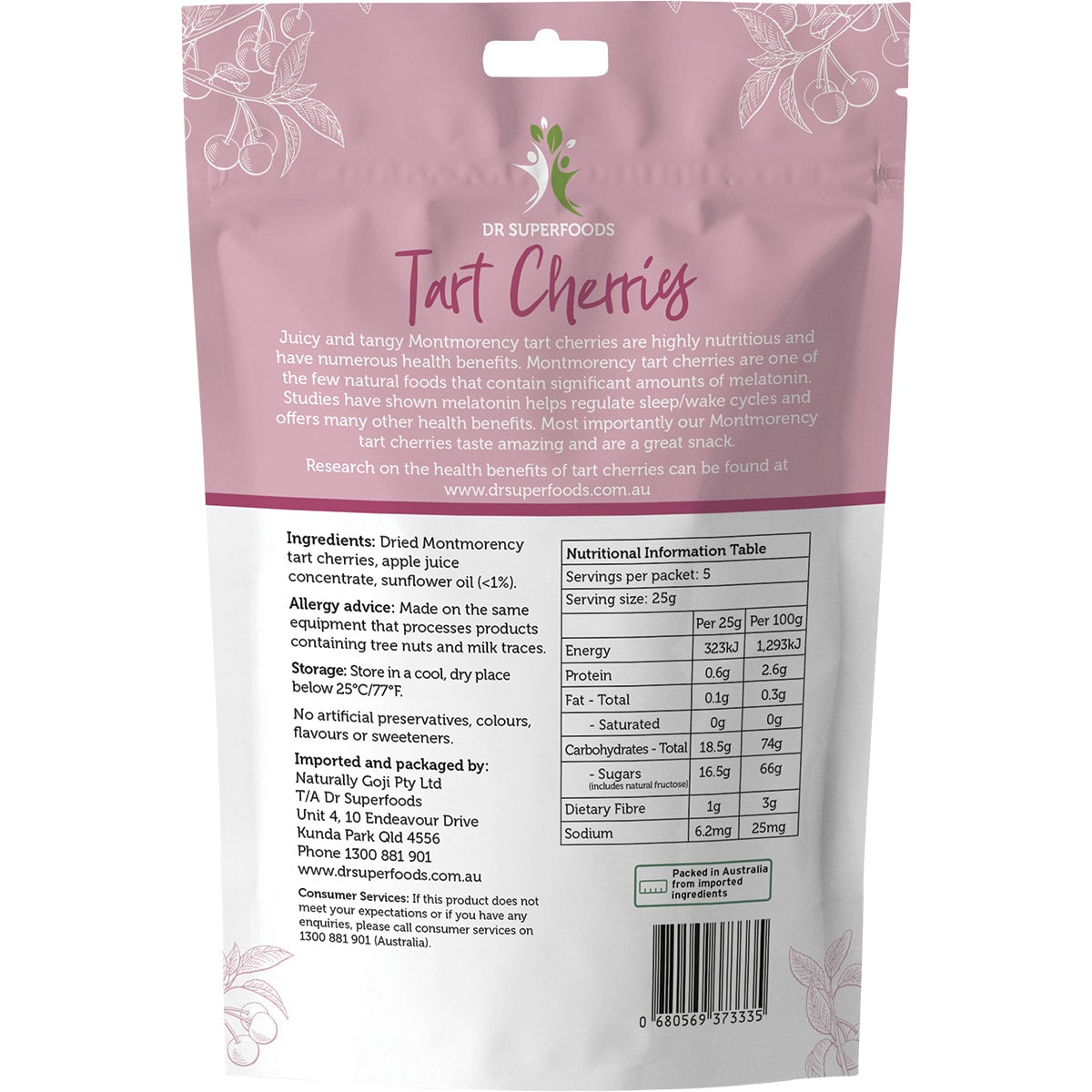 DR SUPERFOODS Dried Tart Cherries 1 x 125g