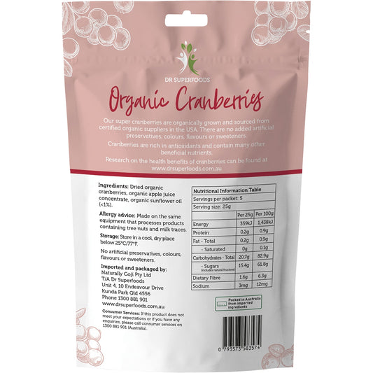 DR SUPERFOODS Dried Cranberries Organic 1 x 125g