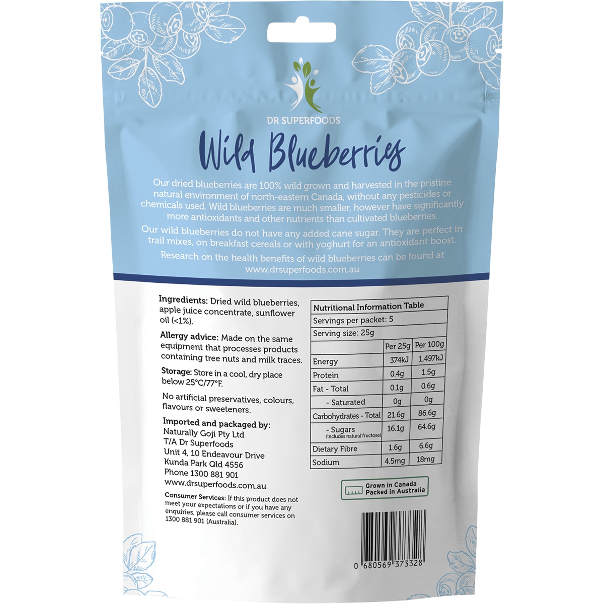 DR SUPERFOODS Dried Wild Blueberries 1 x 125g