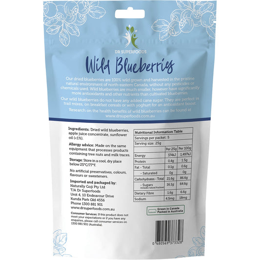DR SUPERFOODS Dried Wild Blueberries 1 x 125g