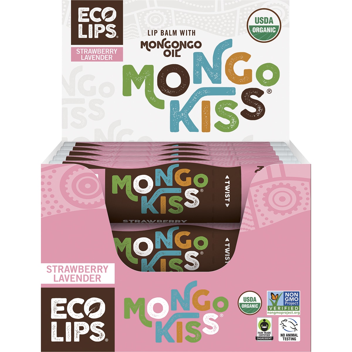 ECO LIPS Lip Balm Display Mongo Kiss Strawberry Lavender 15 x 7g
