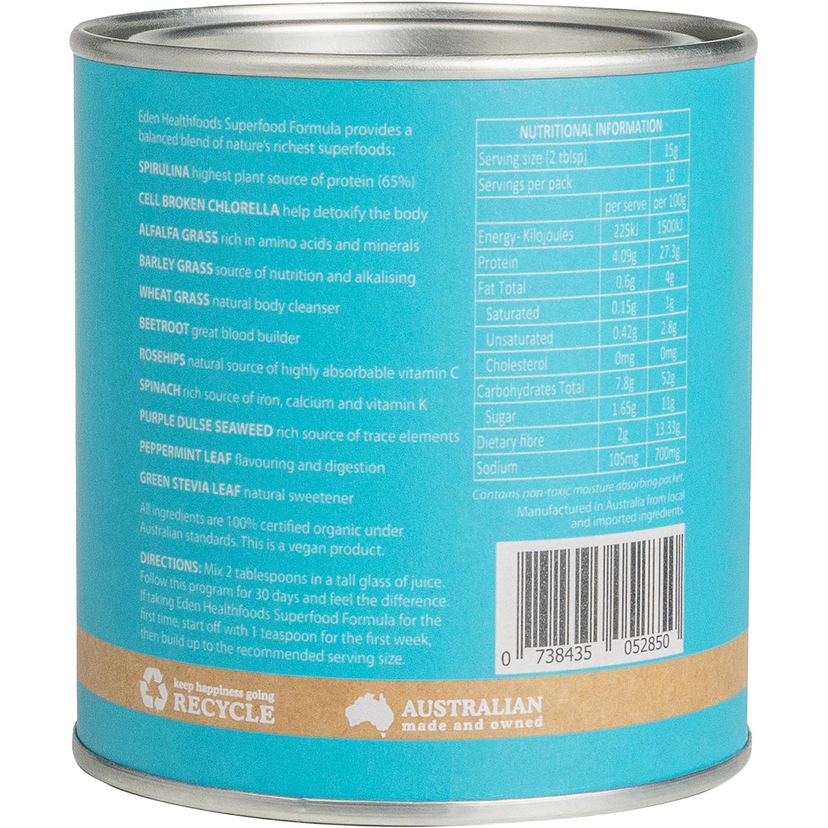 EDEN HEALTHFOODS Superfood Certified Organic Greens Powder 1 x 150g