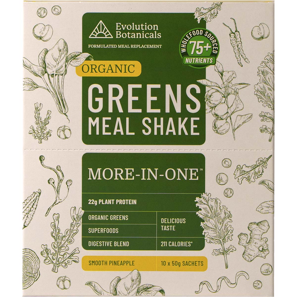 EVOLUTION BOTANICALS Organic Greens Meal Shake Smooth Pineapple 10 x 50g