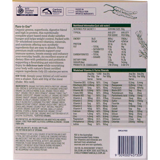 EVOLUTION BOTANICALS Organic Greens Meal Shake Smooth Pineapple 10 x 50g