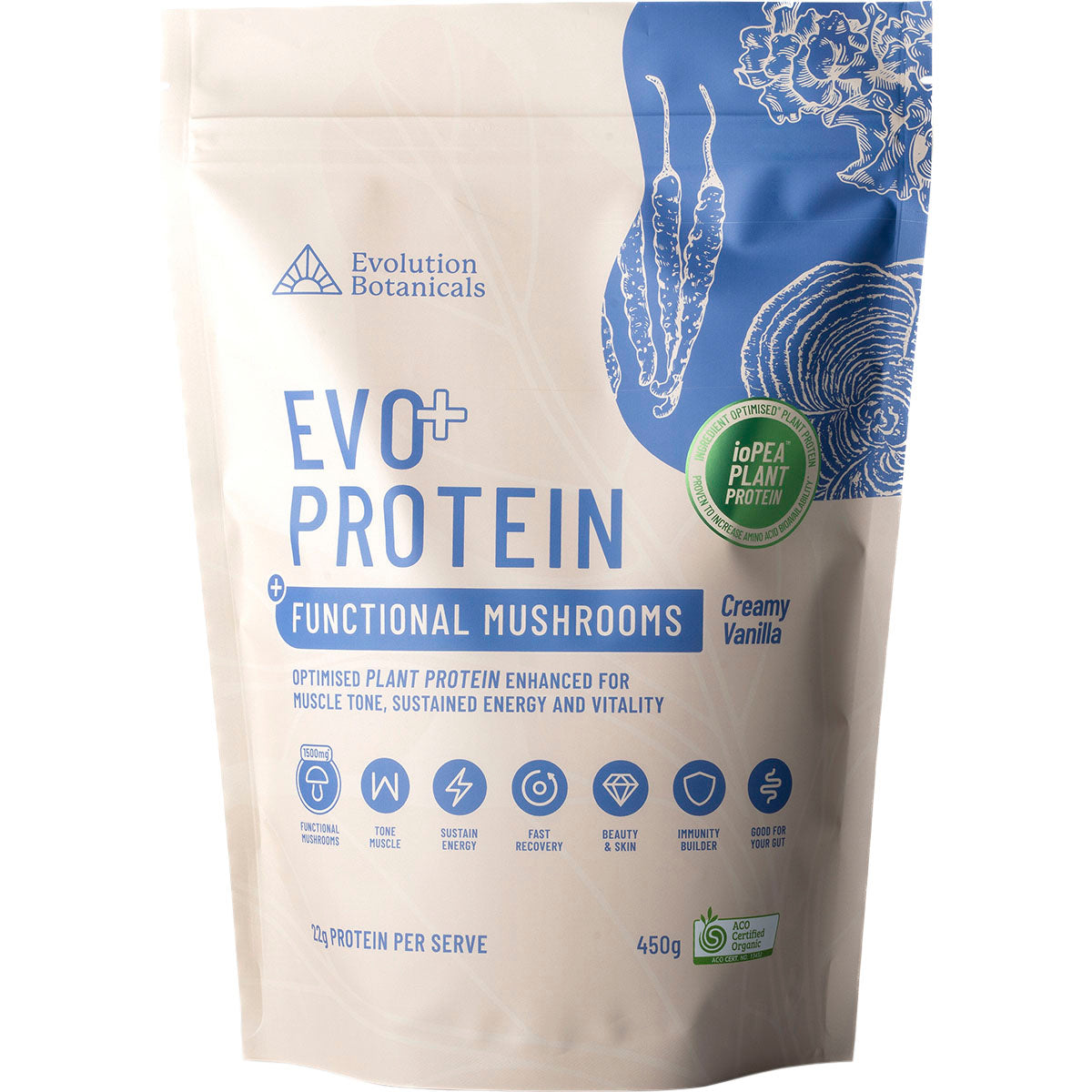 EVOLUTION BOTANICALS EVO+ Protein Functional Mushrooms Creamy Vanilla 1 x 450g
