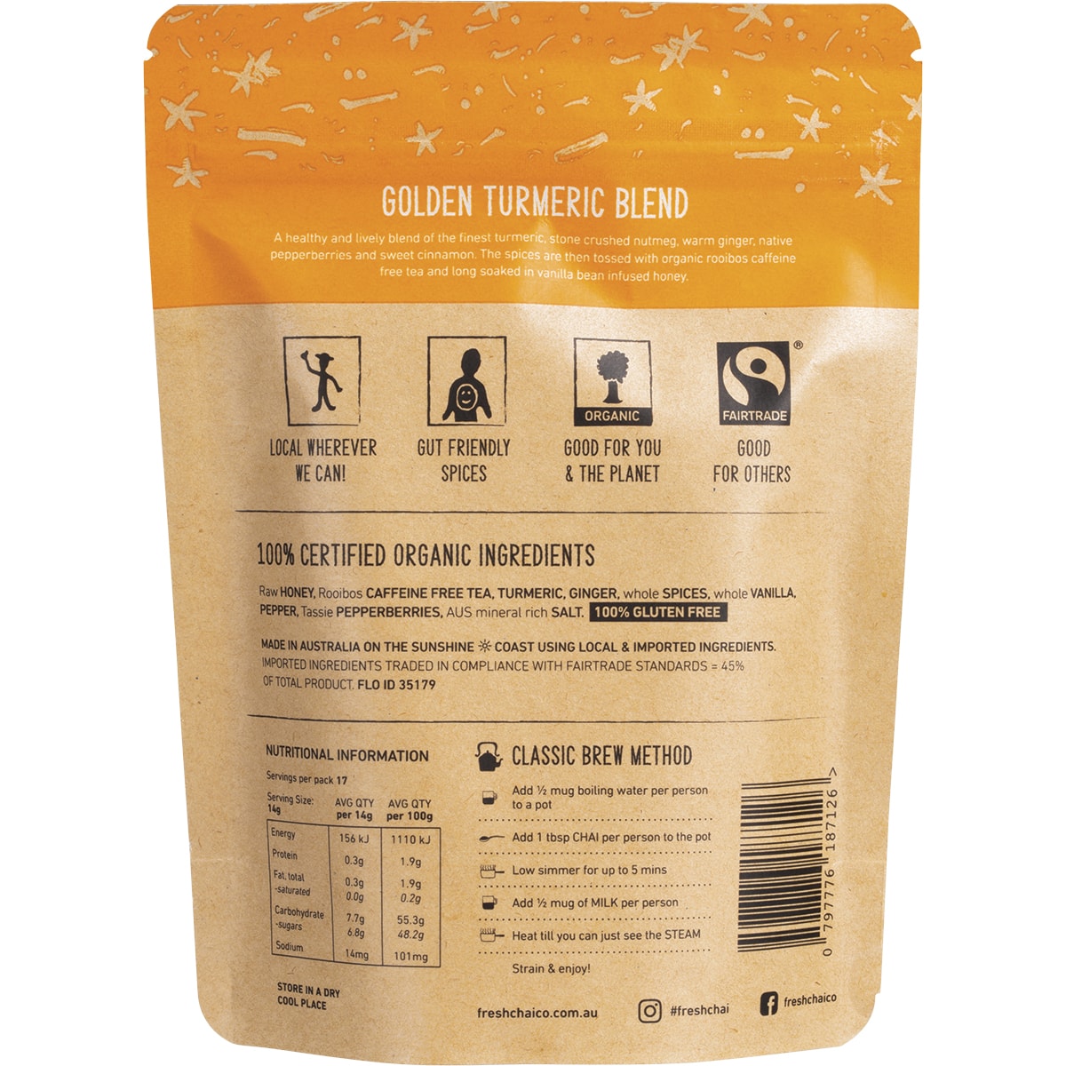 THE FRESH CHAI CO Golden Turmeric Blend Honey Soaked Chai 1 x 250g