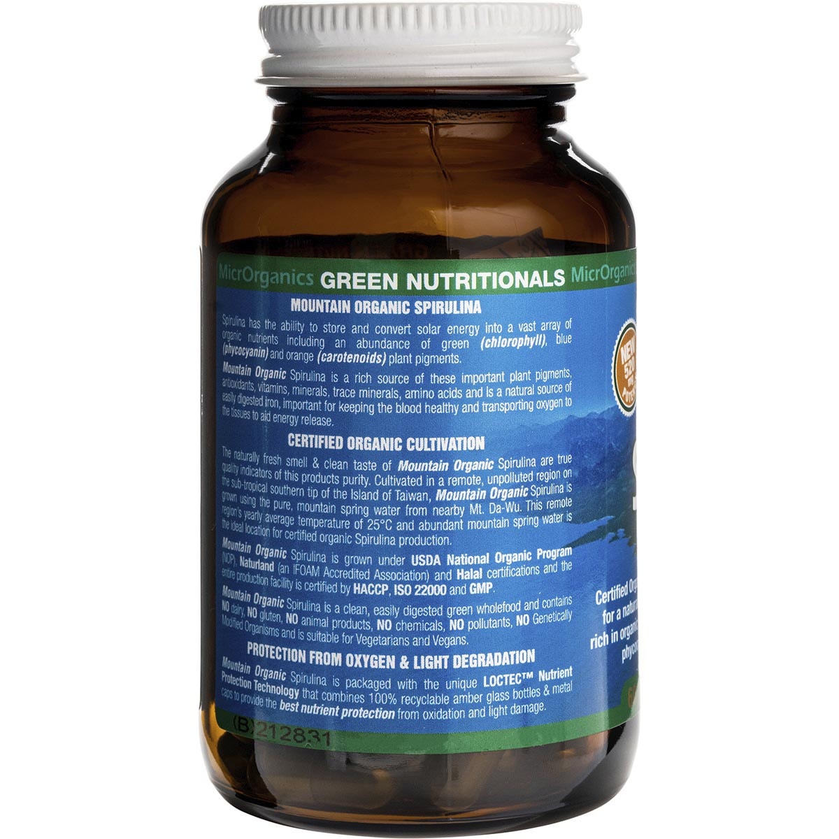 GREEN NUTRITIONALS Mountain Organic Spirulina Vegan Capsules 520mg 1 x 60 Caps