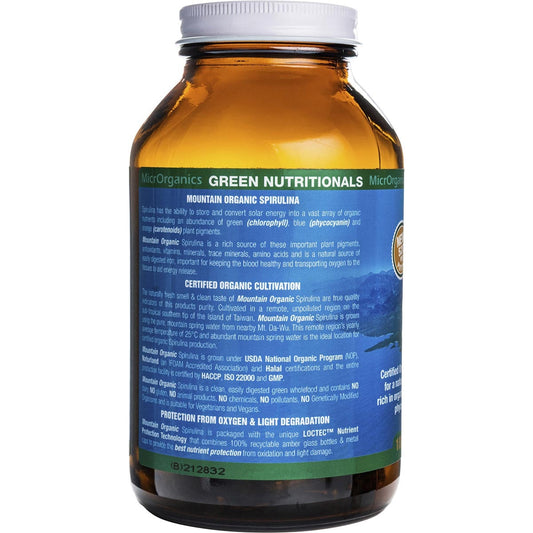 GREEN NUTRITIONALS Mountain Organic Spirulina Vegan Capsules 520mg 1 x 180 Caps