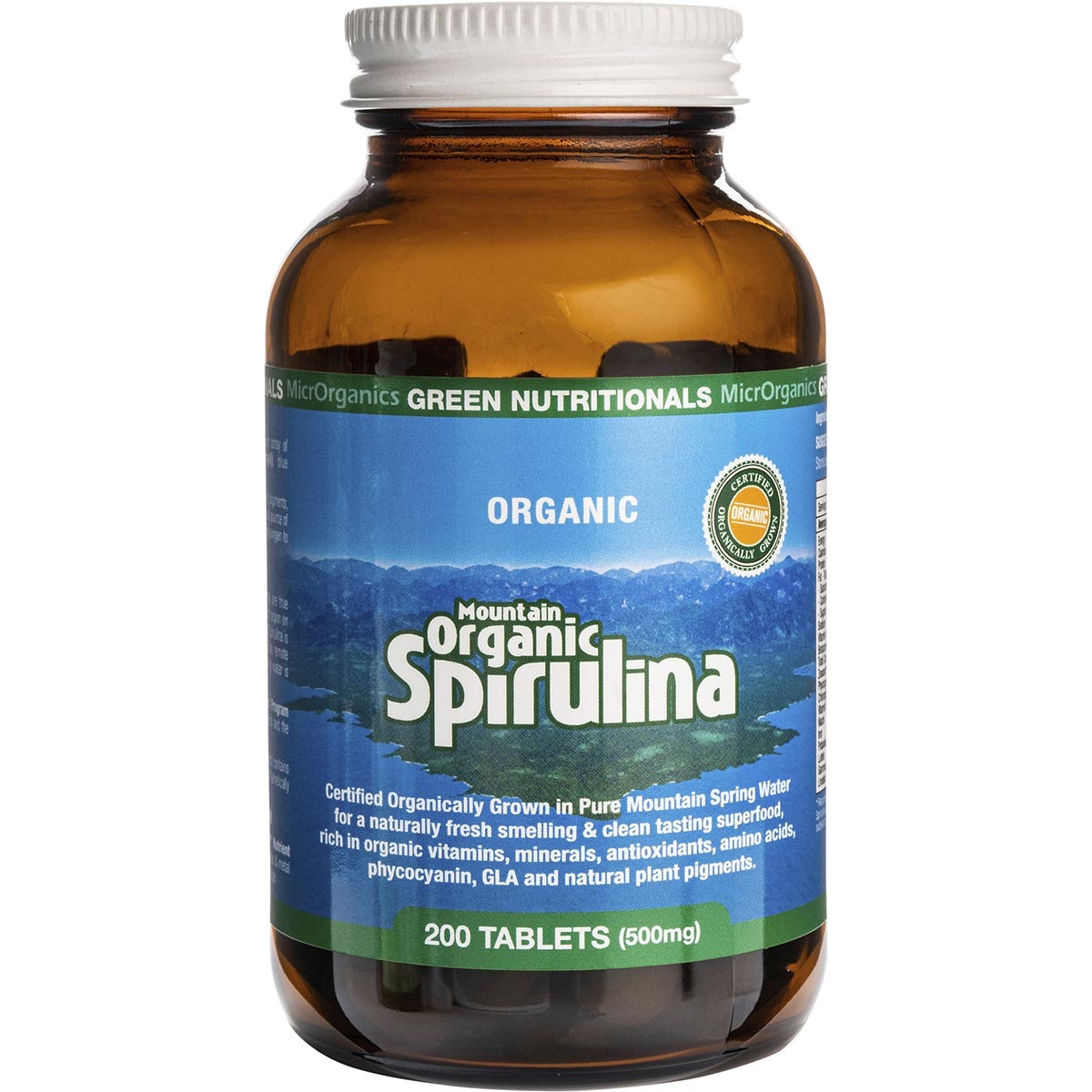 GREEN NUTRITIONALS Mountain Organic Spirulina Tablets 500mg 1 x 200 Tabs