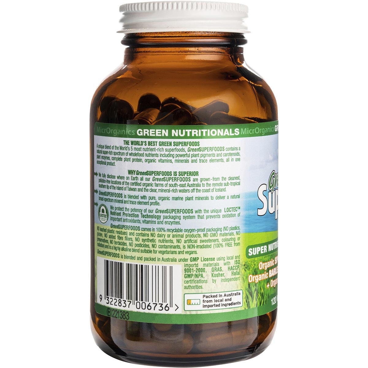 GREEN NUTRITIONALS Organic Green Superfoods Vegan Capsules 600mg 1 x 120 Caps