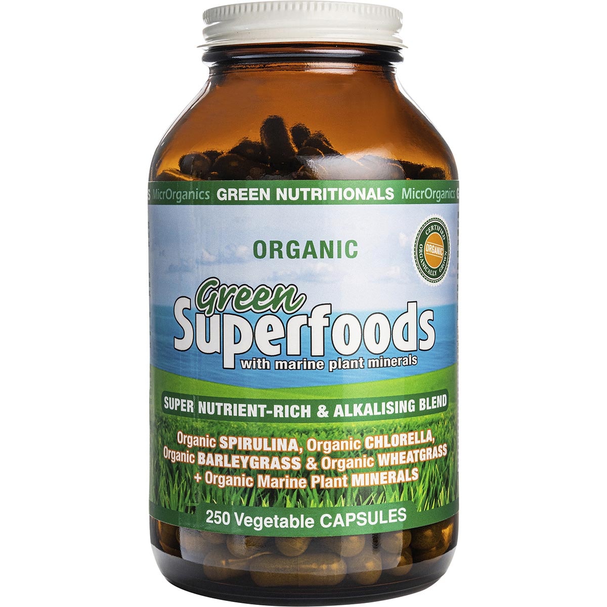 GREEN NUTRITIONALS Organic Green Superfoods Vegan Capsules 600mg 1 x 250 Caps