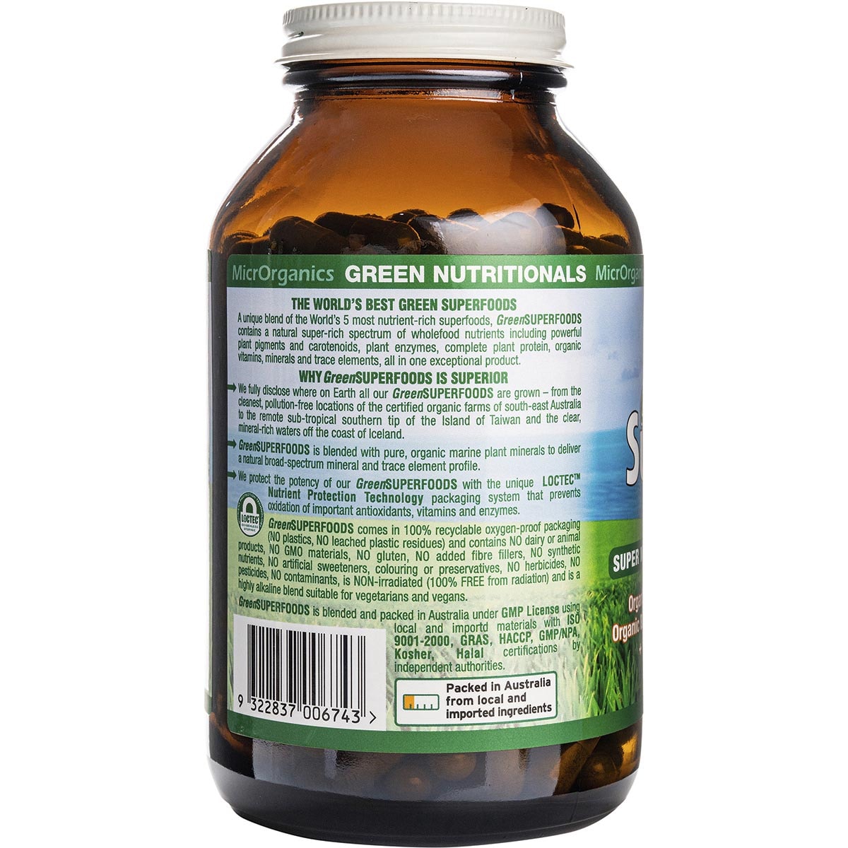 GREEN NUTRITIONALS Organic Green Superfoods Vegan Capsules 600mg 1 x 250 Caps