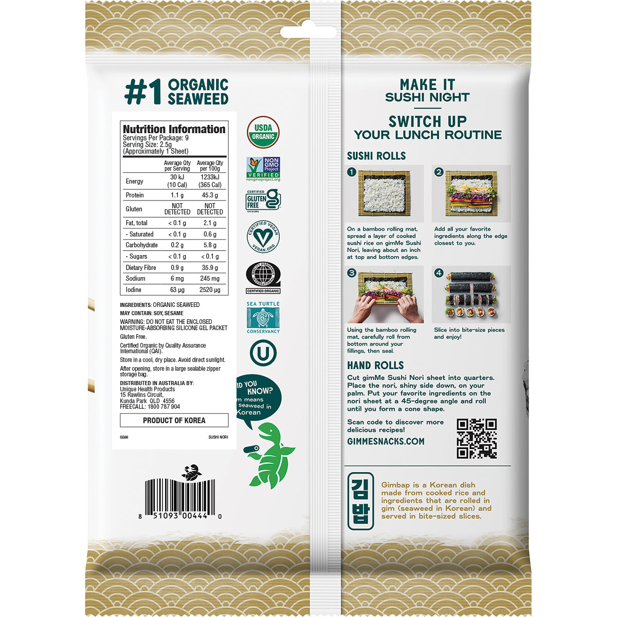 GIMME Roasted Seaweed Sushi Nori 9 Sheets 1 x 23g