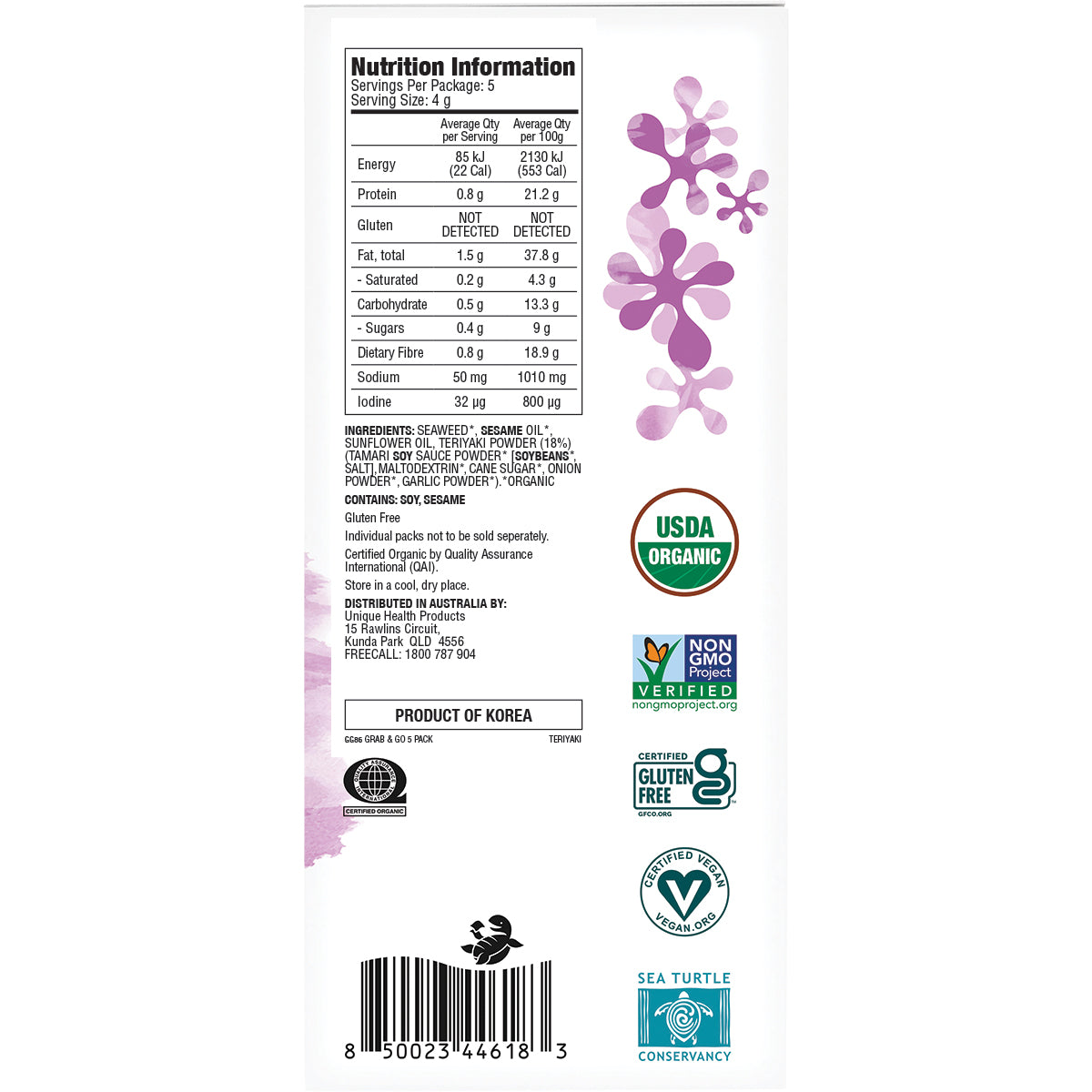 GIMME Roasted Seaweed Snacks Grab & Go Teriyaki 5 x 4g