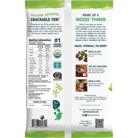 GIMME Roasted Seaweed Big Sheets Sea Salt & Avocado Oil 7 Sheets 1 x 26g