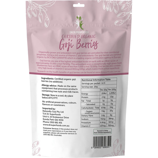 DR SUPERFOODS Dried Goji Berries Certified Organic 1 x 500g