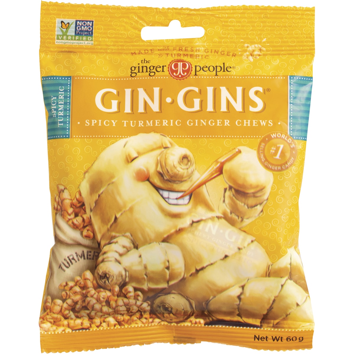 THE GINGER PEOPLE Gin Gins Ginger Candy Bag Chewy Spicy Turmeric 12 x 60g