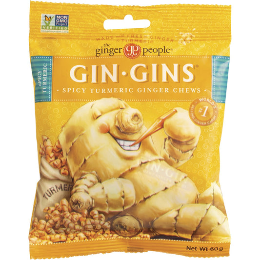 THE GINGER PEOPLE Gin Gins Ginger Candy Bag Chewy Spicy Turmeric 12 x 60g