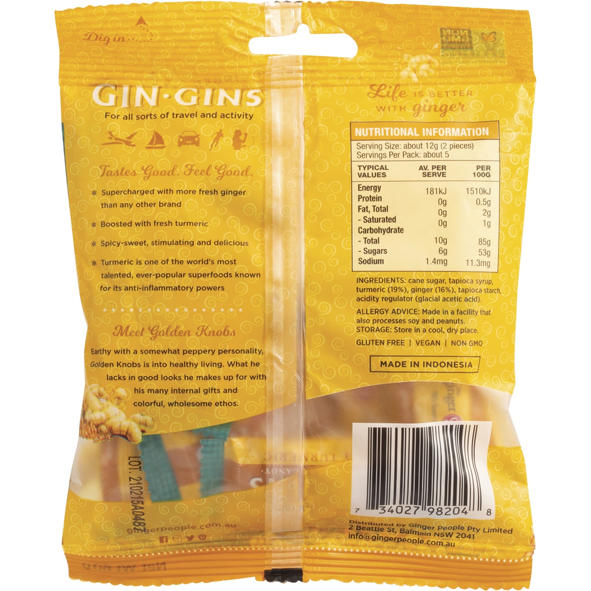 THE GINGER PEOPLE Gin Gins Ginger Candy Bag Chewy Spicy Turmeric 12 x 60g