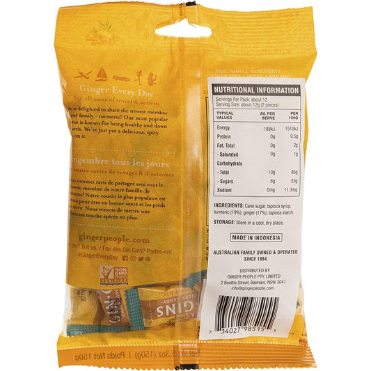 THE GINGER PEOPLE Gin Gins Ginger Candy Chewy Spicy Turmeric 12 x 150g