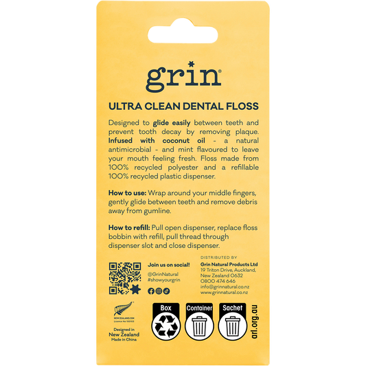Grin Ultra Clean Floss Coconut Oil Infused 30m + Refill - Box of 8