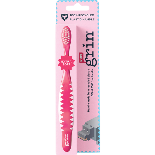 Grin 100% Recycled Toothbrush Kids Extra Soft Pink, Blue - Box of 8
