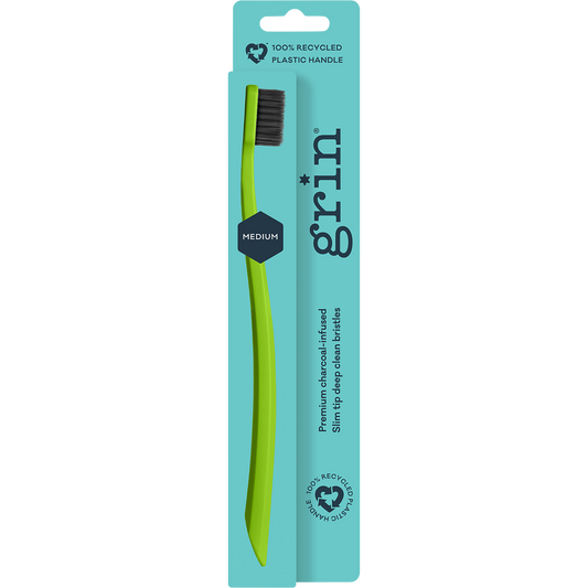 Grin 100% Recycled Toothbrush Medium Lime, Orange - Box of 8