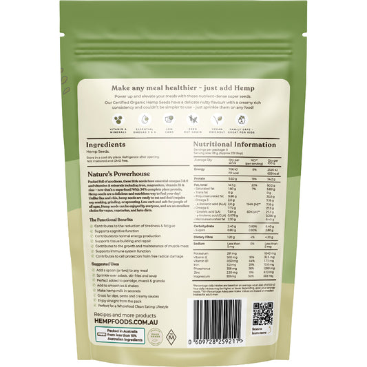 HEMP FOODS AUSTRALIA Organic Hemp Seeds Hulled 1 x 250g