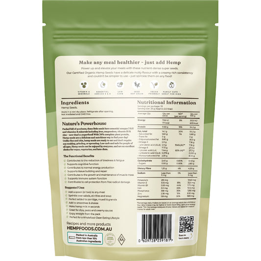 HEMP FOODS AUSTRALIA Organic Hemp Seeds Hulled 1 x 1kg