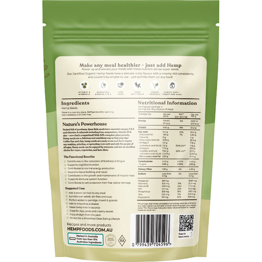 HEMP FOODS AUSTRALIA Organic Hemp Seeds Hulled 1 x 114g