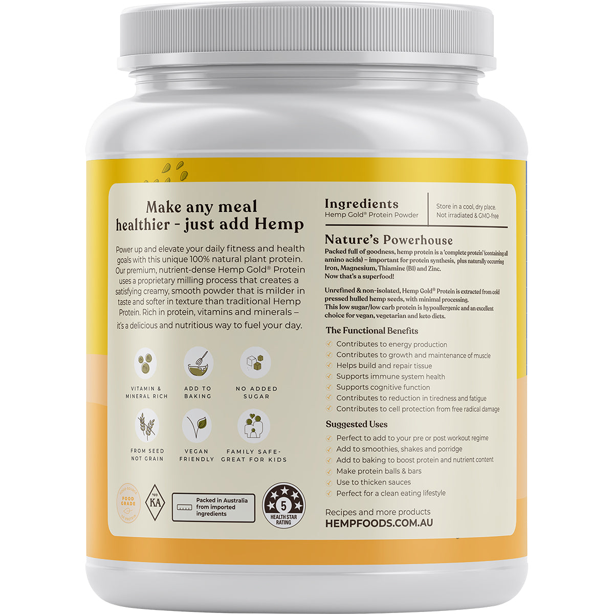 HEMP FOODS AUSTRALIA Organic Hemp Gold Protein 1 x 1.5kg