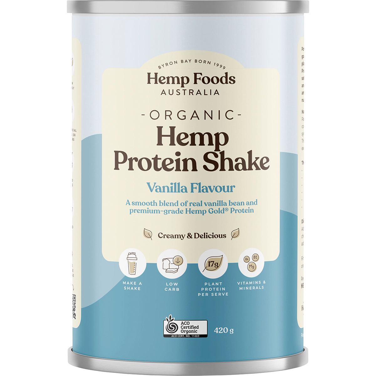 HEMP FOODS AUSTRALIA Organic Hemp Protein Shake Vanilla 1 x 420g