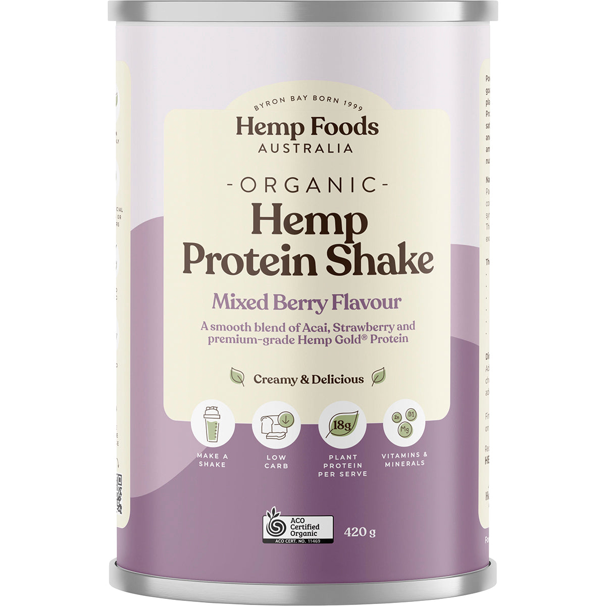 HEMP FOODS AUSTRALIA Organic Hemp Protein Shake Mixed Berry 1 x 420g