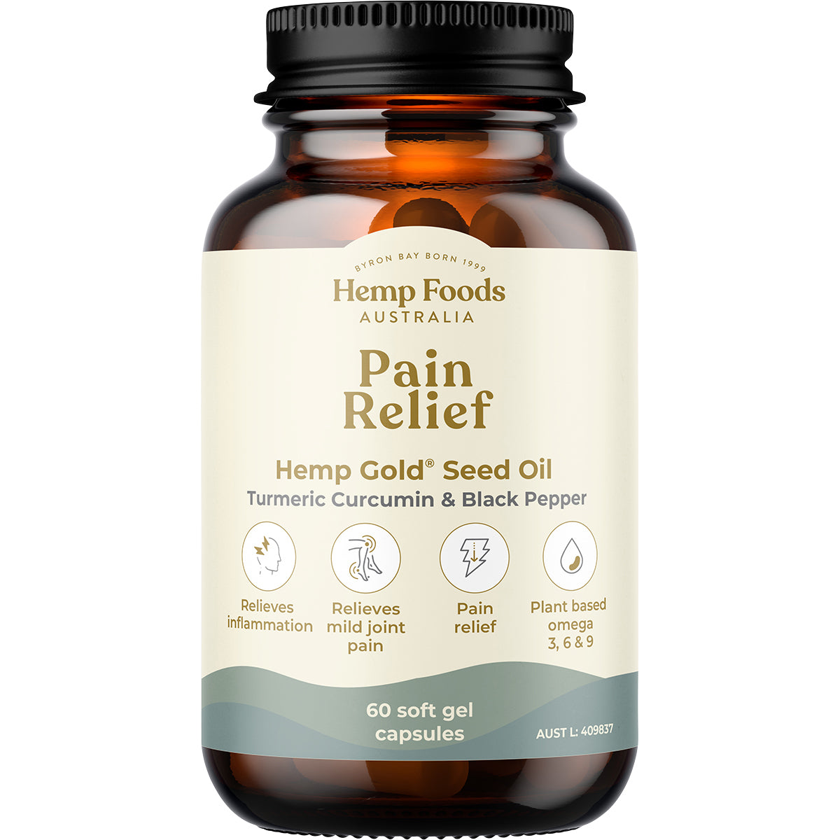 HEMP FOODS AUSTRALIA Pain Relief with Hemp Gold Seed Oil 1 x 60 Caps