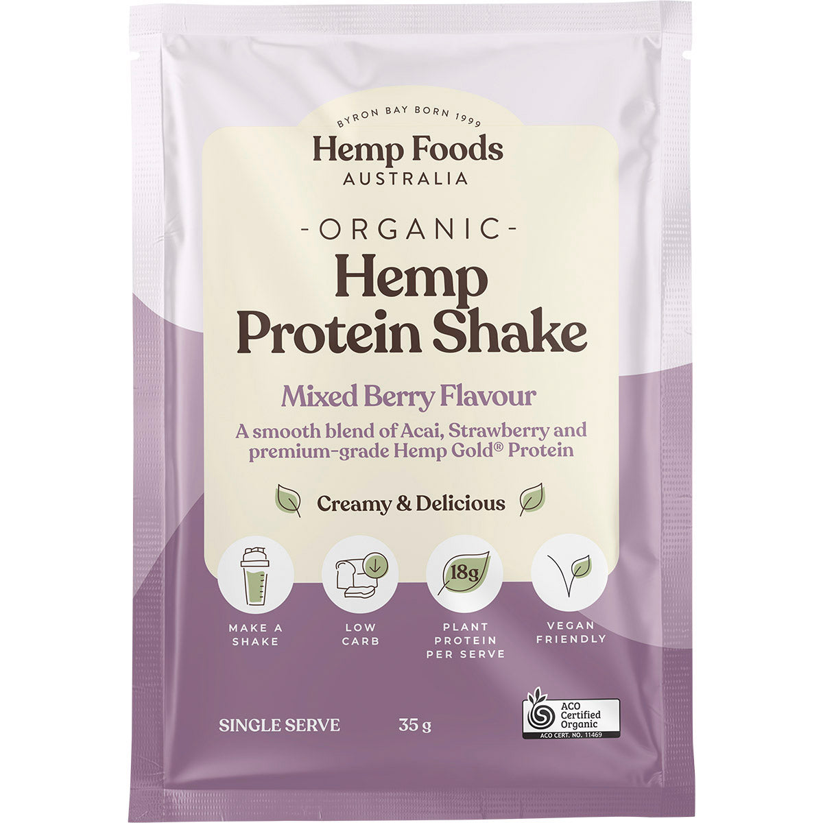 HEMP FOODS AUSTRALIA Organic Hemp Protein Shake Mixed Berry & Acai 7 x 35g