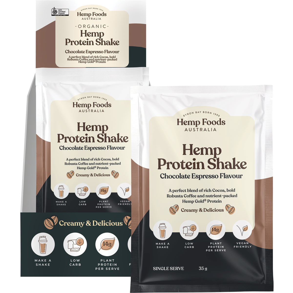 HEMP FOODS AUSTRALIA Organic Hemp Protein Shake Chocolate Espresso 7 x 35g