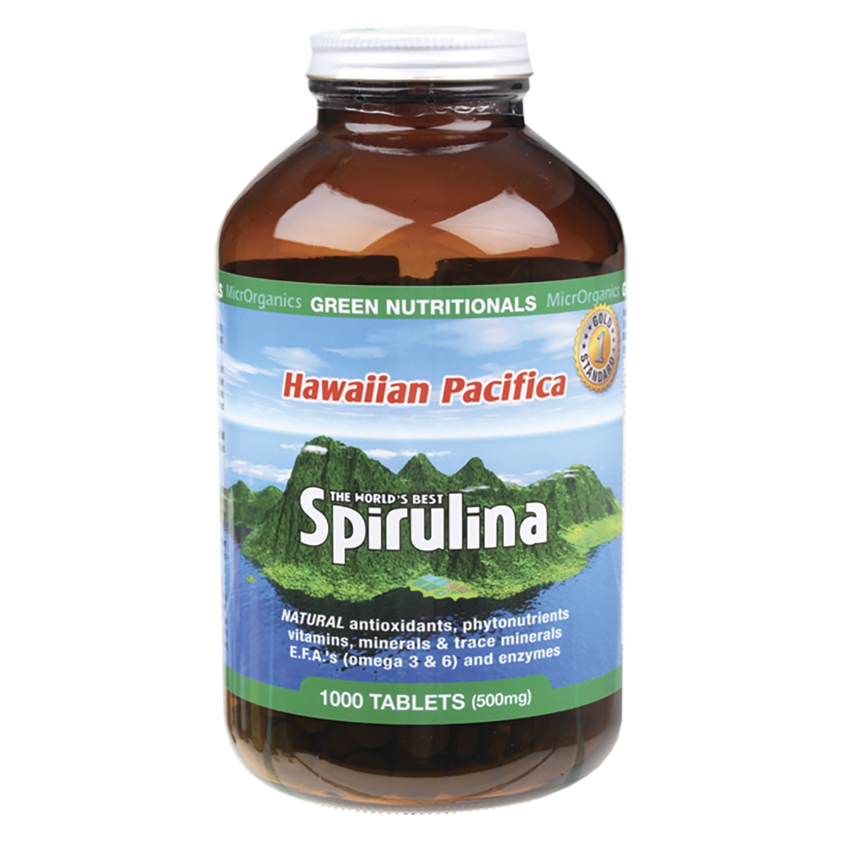 GREEN NUTRITIONALS Hawaiian Pacifica Spirulina Tablets 500mg 1 x 1000 Tabs