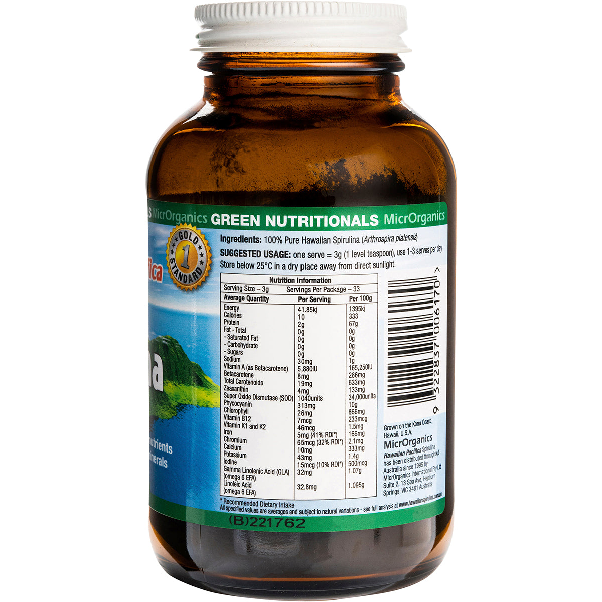GREEN NUTRITIONALS Hawaiian Pacifica Spirulina Powder 1 x 100g