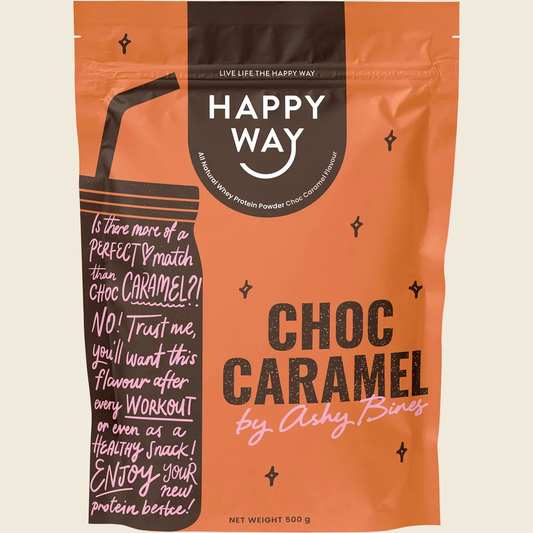 Happy Way Ashy Bines Whey Protein Powder Choc Caramel