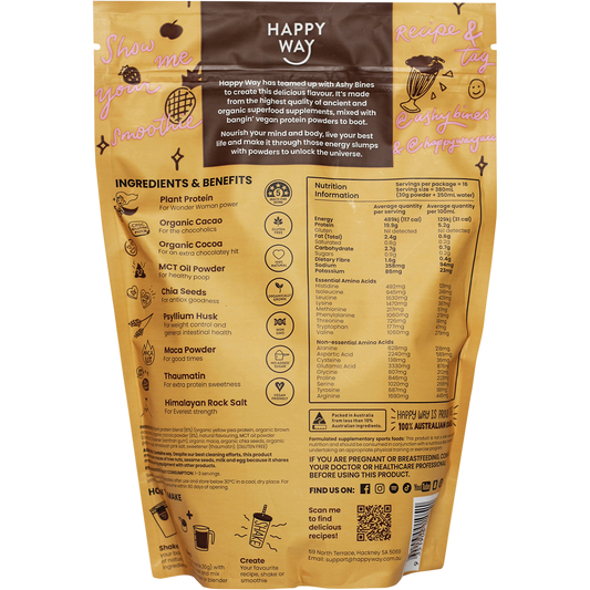 Happy Way Ashy Bines Vegan Protein Powder Choc Caramel