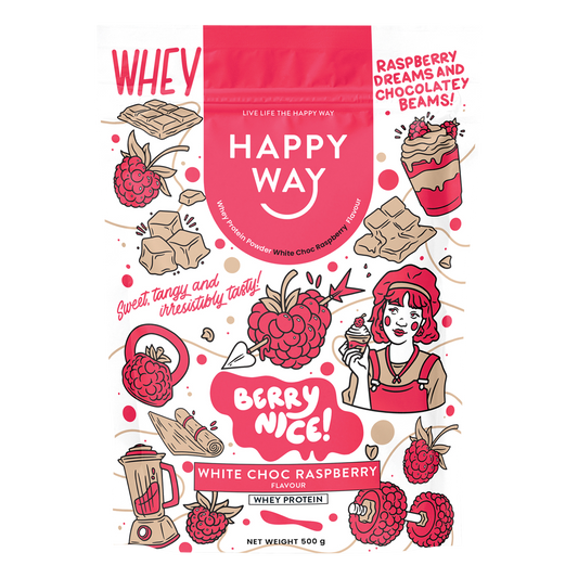 Happy Way Whey Protein Powder White Choc Raspberry
