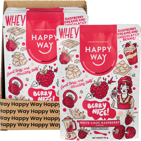 Happy Way Whey Protein Powder White Chocolate Raspberry - Box of 6