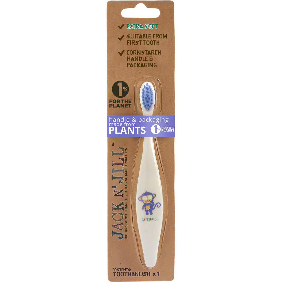 JACK N' JILL Toothbrush Children Monkey Biodegradable x 8