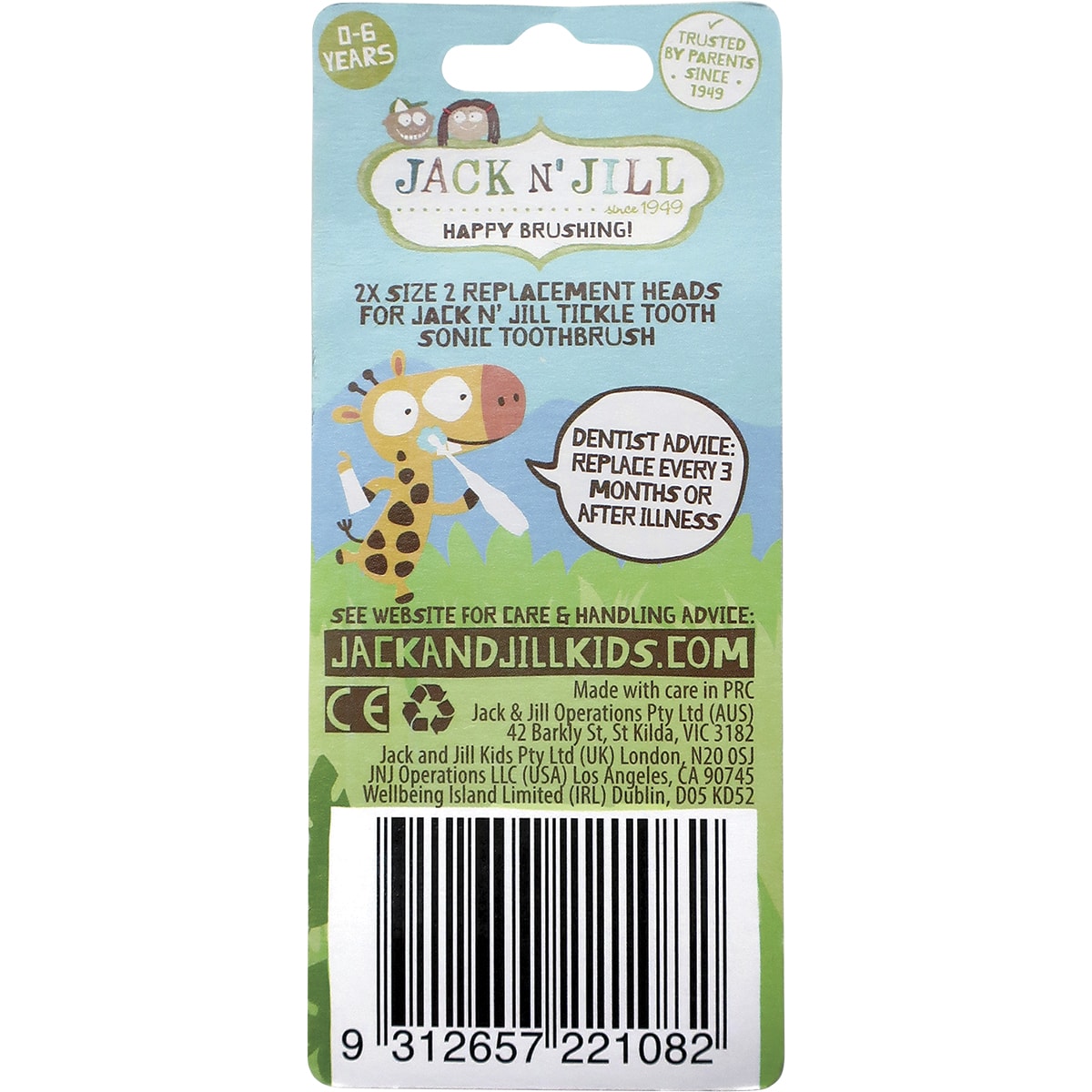 JACK N' JILL Replacement Heads Sonic Toothbrush Tickle Tooth 8 x 2 pk