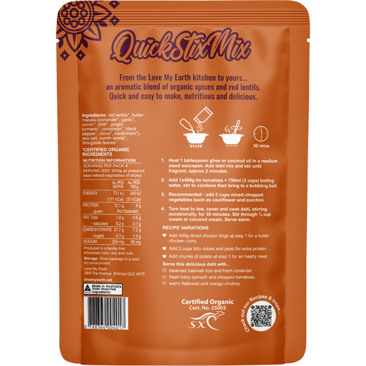 Love My Earth Quick Stix Mix Organic Dahl Butter Masala